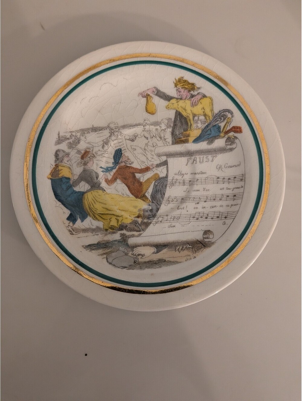 Vintage Faust Opera Decorative Plate Saucer PV Mark Gold Trim 6" French